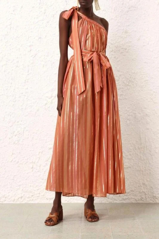 Tropical Island - Inspired Attire Junie Asymmetric Midi Dress In Caramel Multi