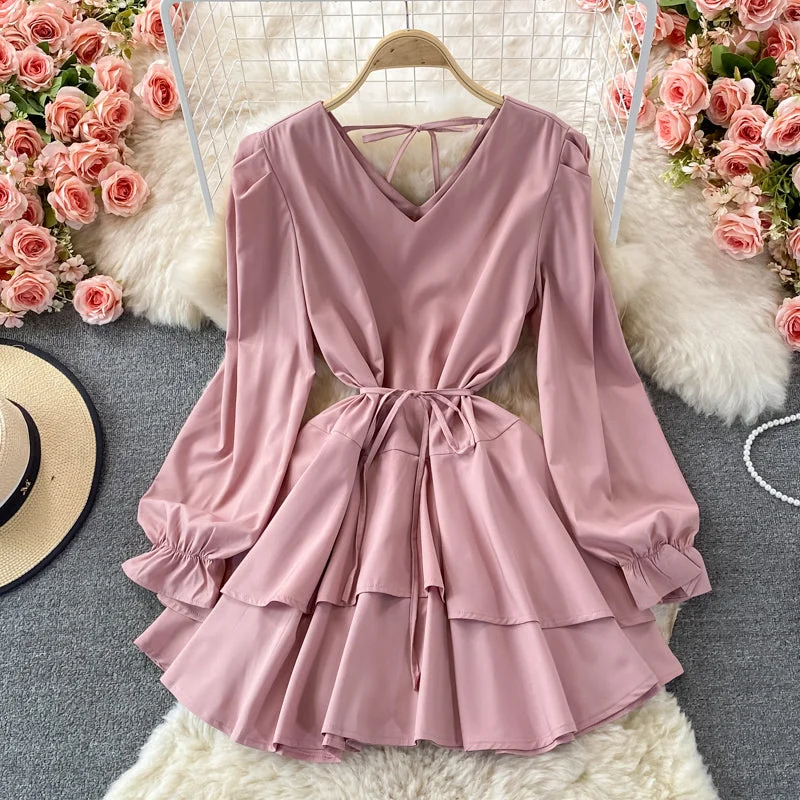 Big Savings Cute V Neck Long Sleeve Dress Fashion Dress      S4948