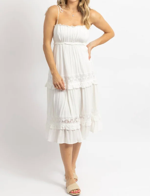 Clearance Event Boho Tassel Tie Midi Dress In White