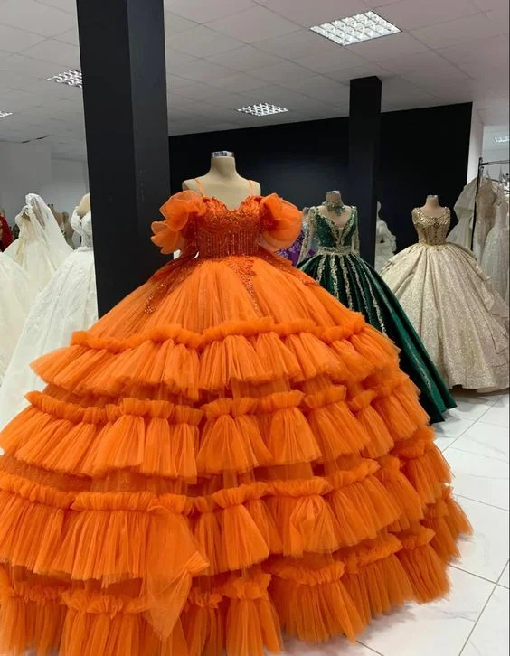 Big Savings Charming Orange Puffy Ball Gown,Orange Sweet 16 Dress Y6577