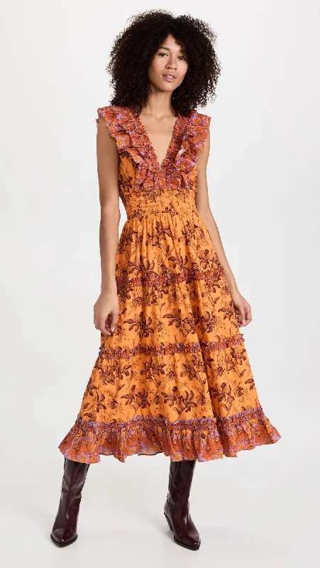 Coastal Beach - Inspired Style Love The Label Women Azalea Ruffled Midi Dress Beryl Mango Print