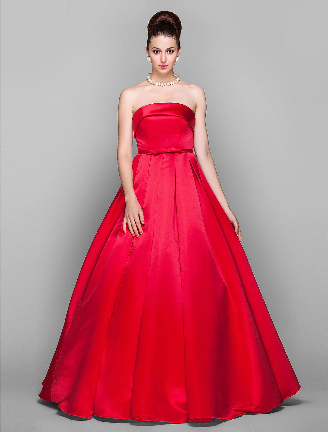 Spring Wardrobe Ball Gown Elegant Dress Quinceanera Prom Floor Length Sleeveless Strapless Satin with Bow(s)