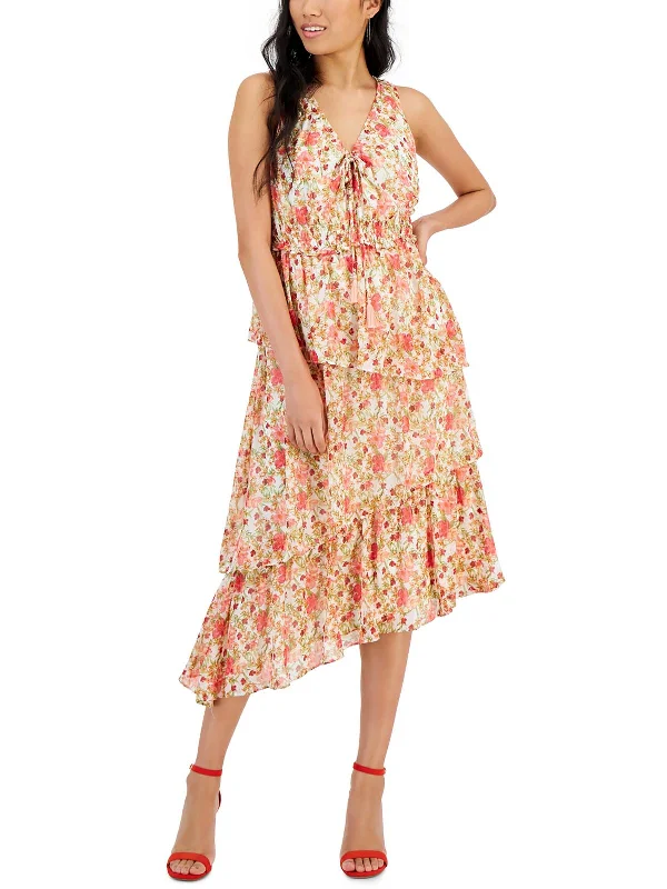 Today Only Petites Womens Chiffon Mid-Calf Midi Dress