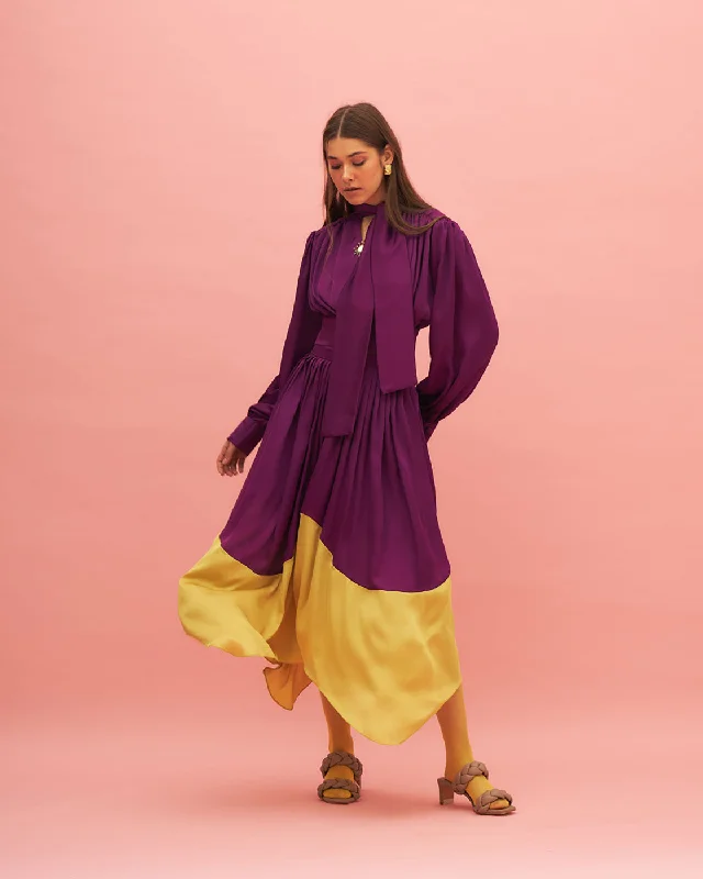 Winter Warm - Up Sale Purple Long Sleeved Satin Top And Skirt Set