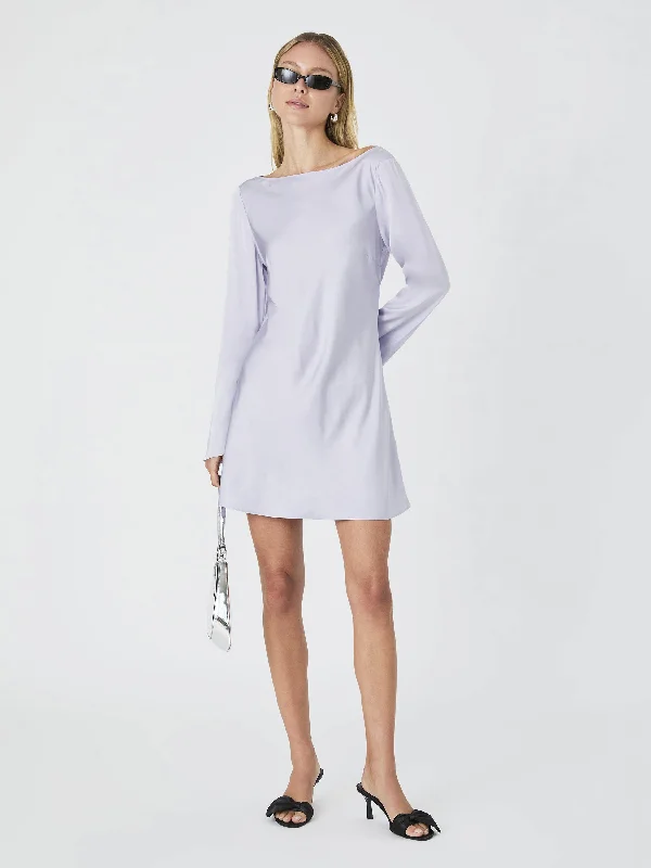 Wardrobe Essentials Ennis Satin Longsleeve Mini Dress Lavender