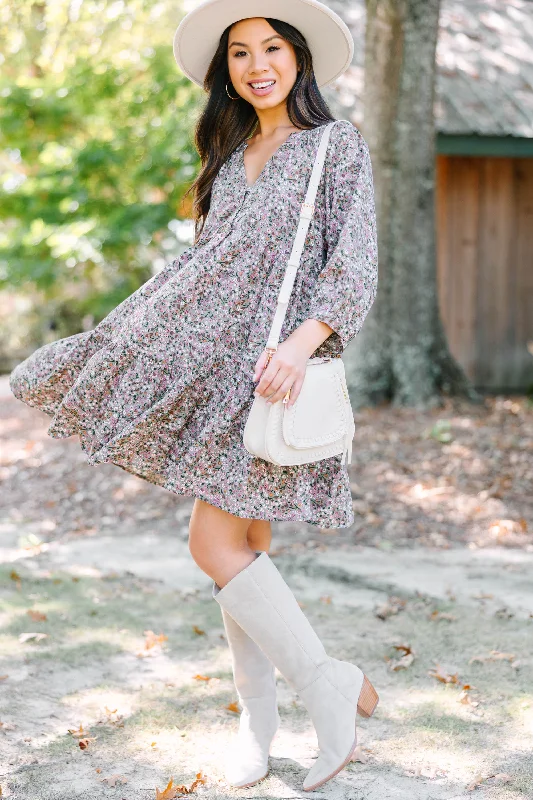 Feminine Soft - Hued Look Can't Be Outdone Gray Ditsy Floral Dress