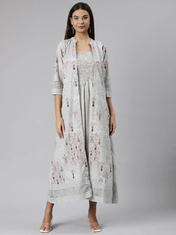 Flash Deals Neeru's Green Straight Casual Floral Dresses