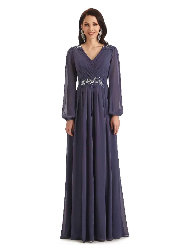 Weekend Special Modern Chiffon Long Sleeves V-neck Long Mother of The Bride Dresses