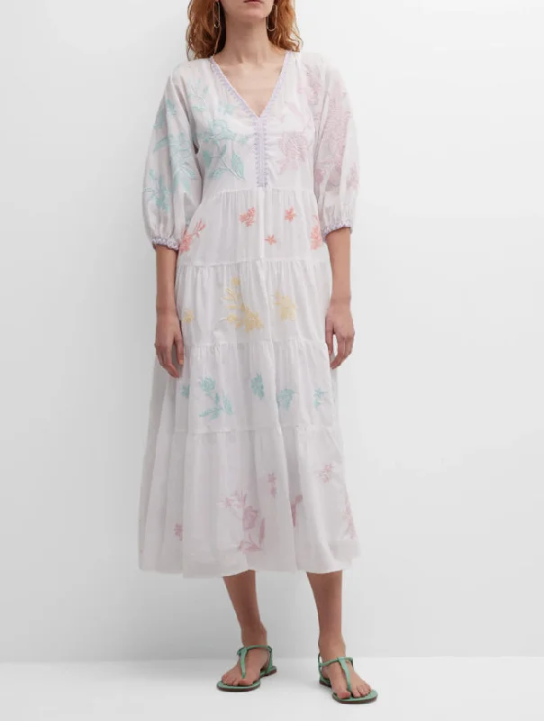 Feminine Soft - Hued Look Johnny Was Women Hazel Dolman Embroidered Tiered Midi Dress