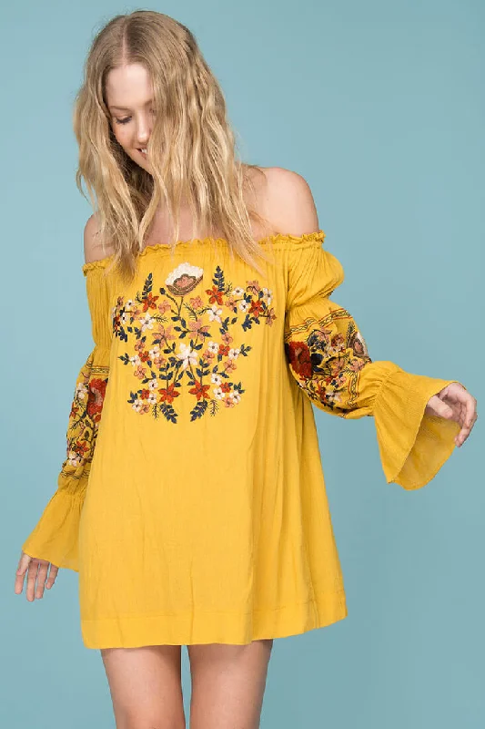 Clearance Event Saige Floral Day Dress Yellow Mustard