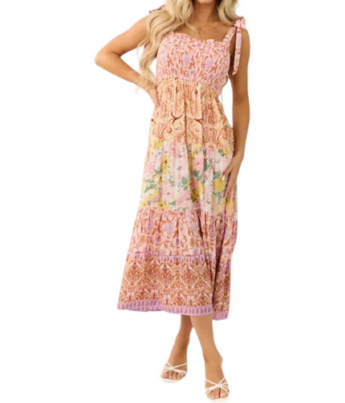 Chic Style Patchwork Maxi Dress In Blush