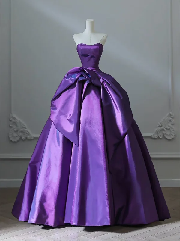 Limited-Time Offer A-Line Sweetheart Neck Purple Long Prom Dress, Satin Purple Long Formal Dress MD7259