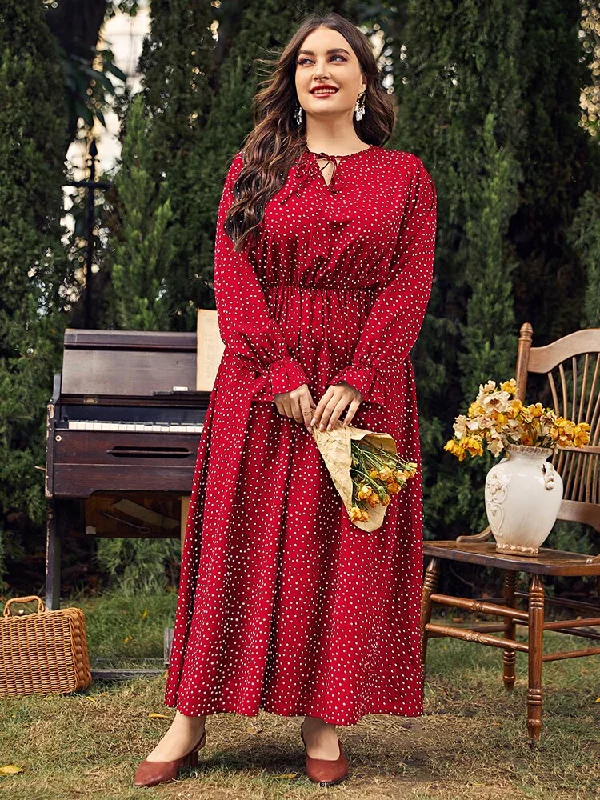 Buy More, Save More BerriesJam - 2024Plus Size Polka Dot Long Sleeve Loose Party Dress