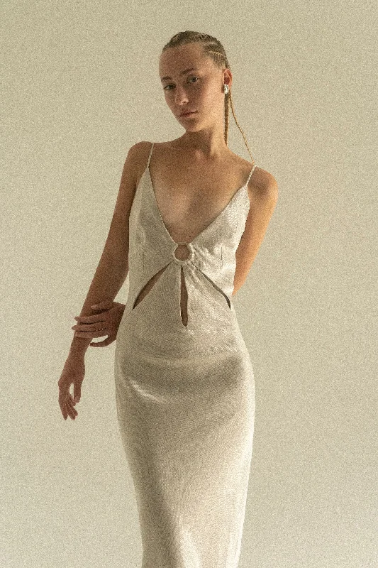 Women's Luxury Garments Soborna Viscose Grey Open Back Dress