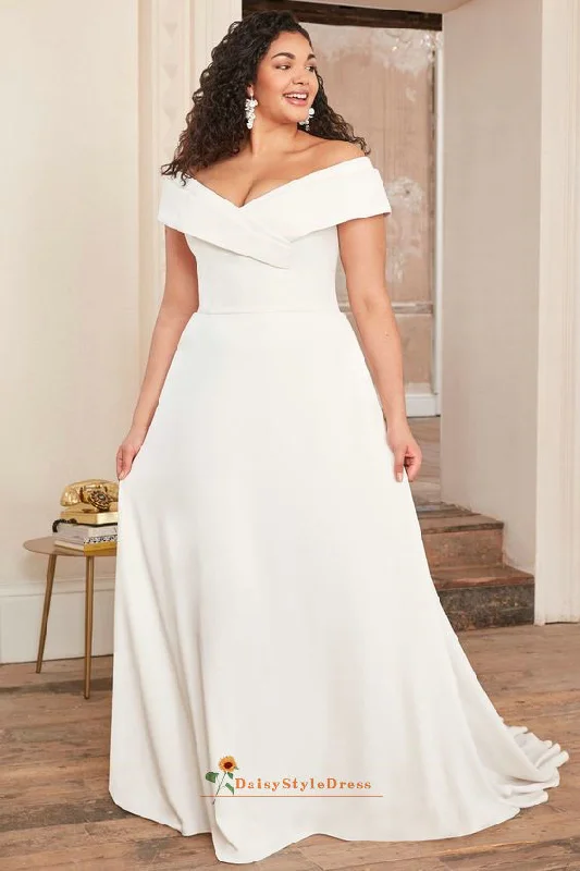 Latest Trends A line Off Shoulder Sleeve Plus Size Wedding Dress