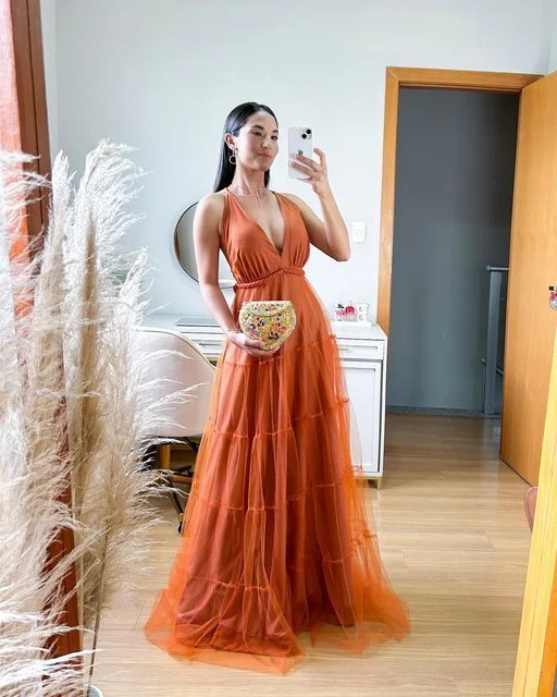 Seasonal Sale A Line Orange Formal Evening Dress,Prom Party Long Gown Y5111