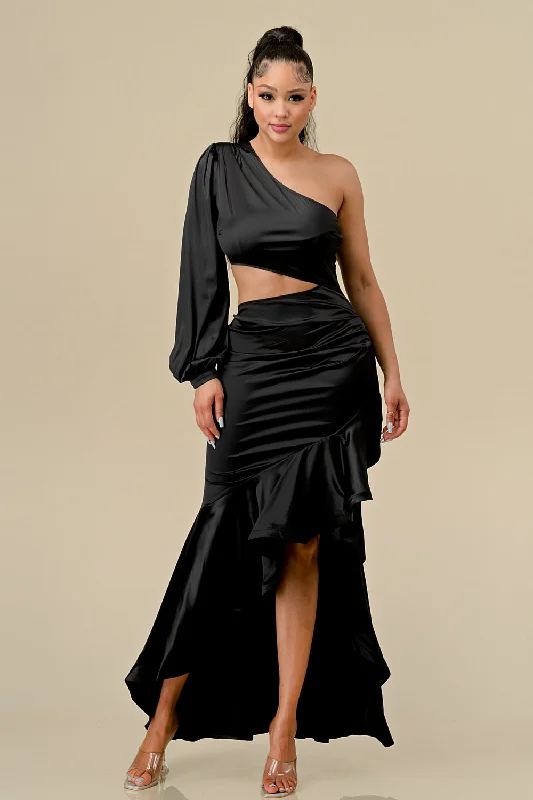 Women Apparel High Low One shoulder Ruffle Dress