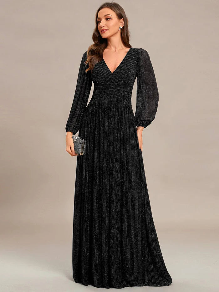 Chic Styles Sparkle Long Sleeve Formal Evening Dress with A-line Silhouette