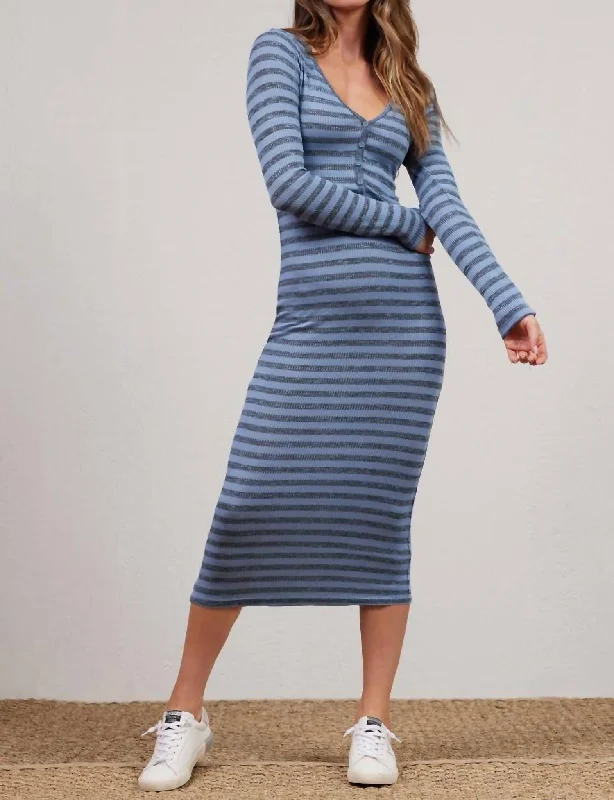 Discounts On Casual Weekend Styles Atlas Stripe Henley Maxi Dress In Citadel Blue/grey