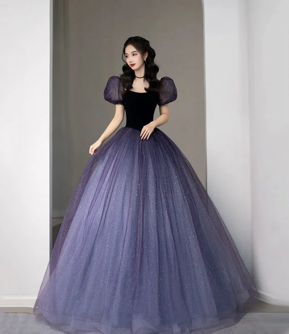 Winter Warm - Up Sale Purple Tulle Sequin Long Princess Dress Evening Gown Y5619