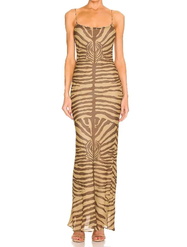 Grab Romantic Date - Night Styles Now Zebra Scarlette Maxi Dress in Lark & Bison Multi