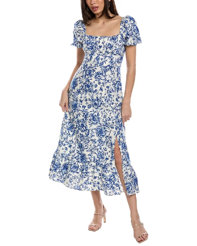 Limited - Edition Drops London Times Puff Sleeve Linen-Blend Midi Dress