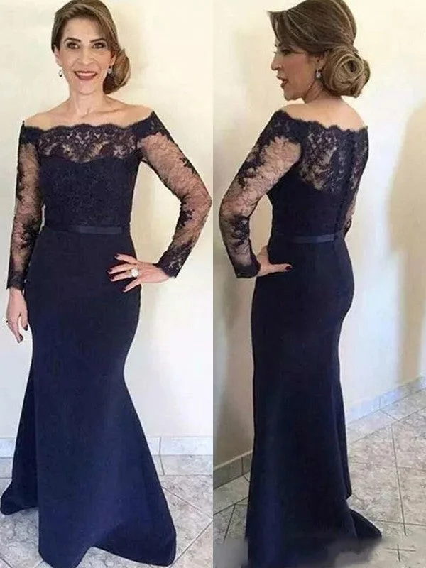 Beat The Heat In Tropical Styles Trumpet/Mermaid Stretch Crepe Lace Off-the-Shoulder Long Sleeves Floor-Length Mother of the Bride Dresses