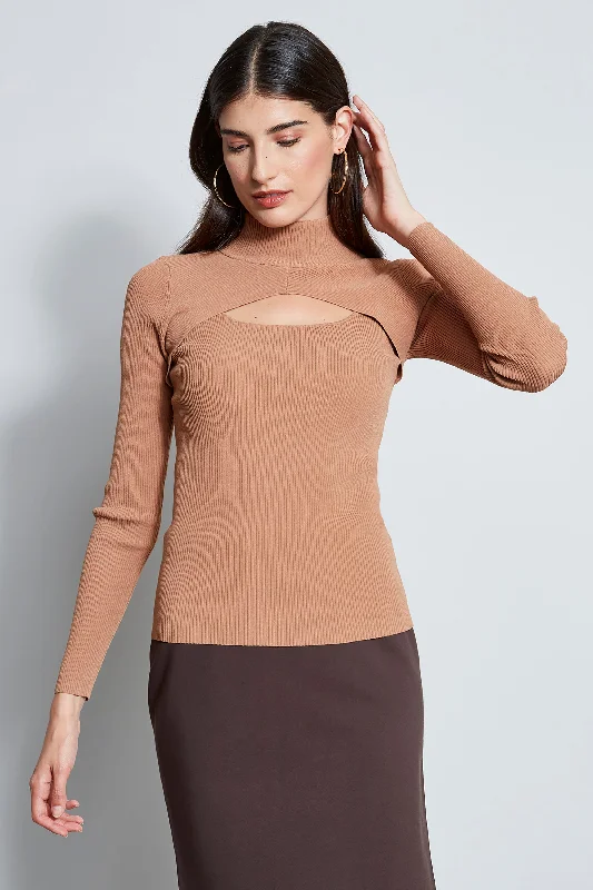 Chic Style Long Sleeve Mock Neck Keyhole Sweater