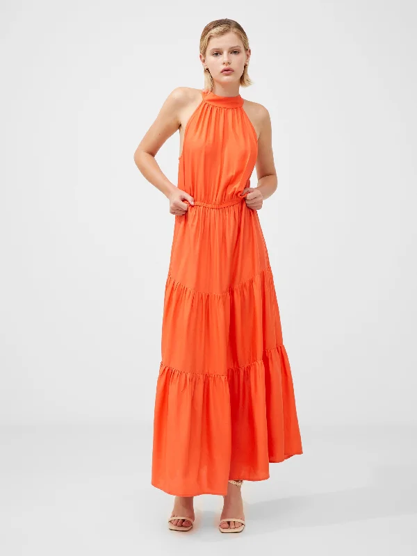 Special Offer Halter Viscose Tiered Maxi Dress