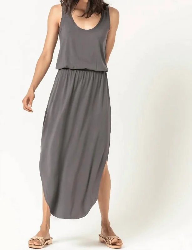 Stylish Looks Racing Stripe Maxi Dress in Pewter