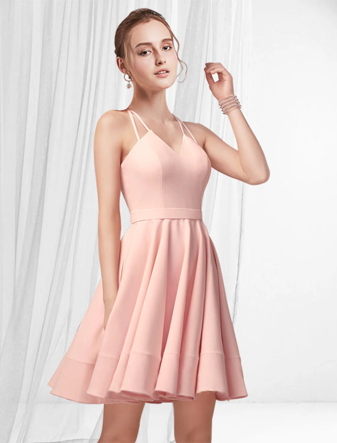 Day-To-Night Styles A-Line Cocktail Dresses Reformation Amante Dress Homecoming Party Wear Short / Mini Sleeveless Spaghetti Strap Pink Dress Satin with Pleats