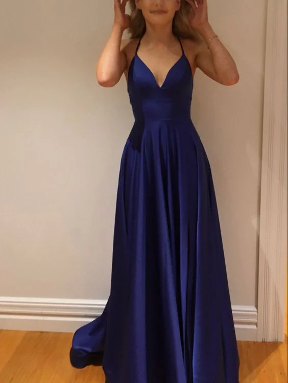 Exclusive Discount Simple Blue A-line Prom Dress,Senior Prom Gown Y7206