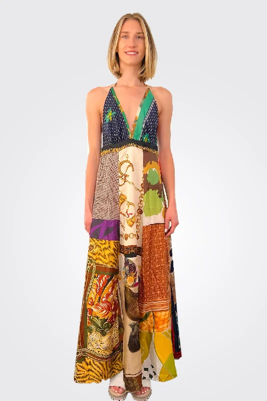 Women's Elegant Evening Outfit Bridgette Maxi Halter Dress - Multi