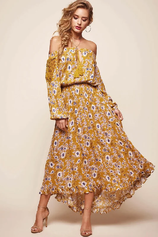 Spring Fling Sale Mojave Off-Shoulder Floral Maxi Dress Mustard