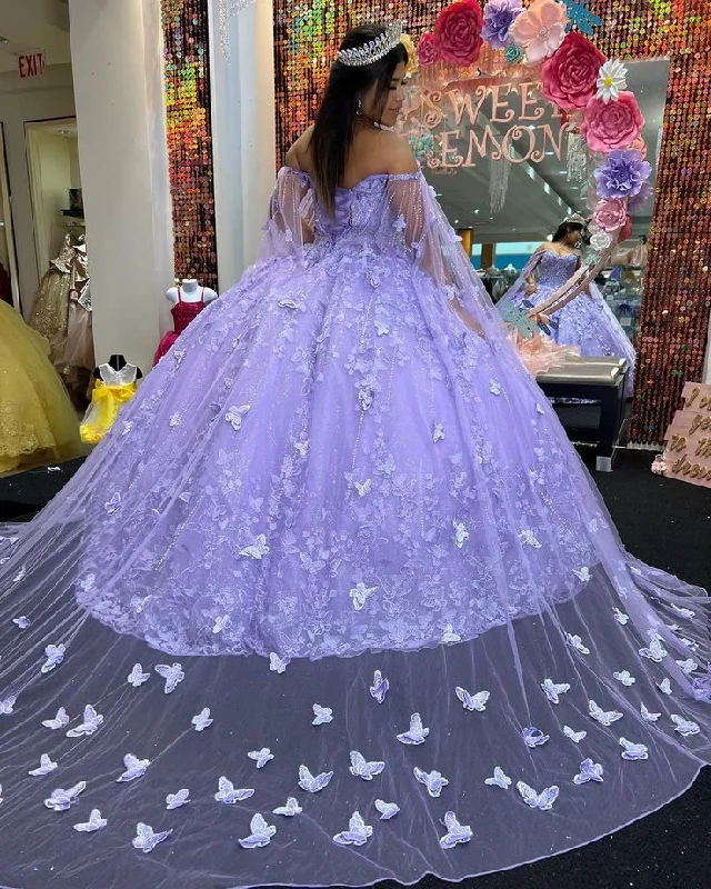 Update With Cottagecore Styles Luxurious Lavender Ball Gown With Butterflies,Sweet 16 Dress Y6755