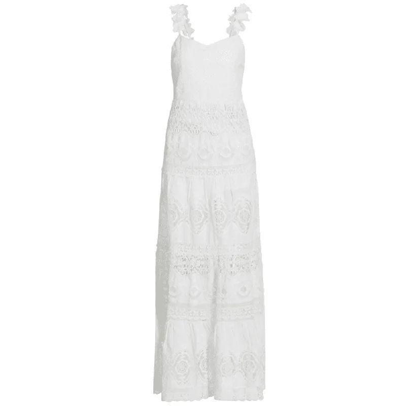 Rustic Countryside Charm Look Alice + Olivia Alora Embr Swthrt Midi Dress-White