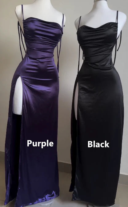 Big Savings Purple Straps Open Back Ruffles Sheath Satin Long Party Dress MD7480