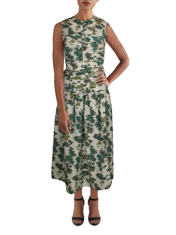 Cottagecore Rustic Charm Style Womens Printed Ruched Maxi Dress