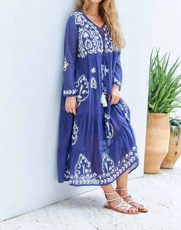 Today Only Kiana Embroidered Midi Dress In Blue