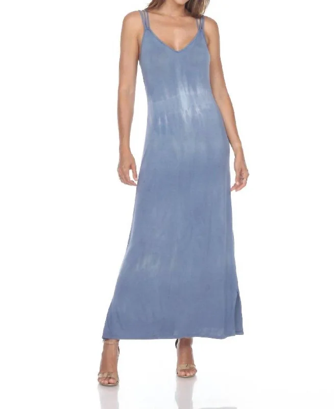 Special Occasion Wear Trixie Triple Strap Maxi Dress In Denim Tie Dye