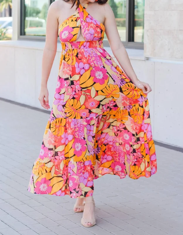 Chic Style Night Flower Spring Maxi Dress in Multi