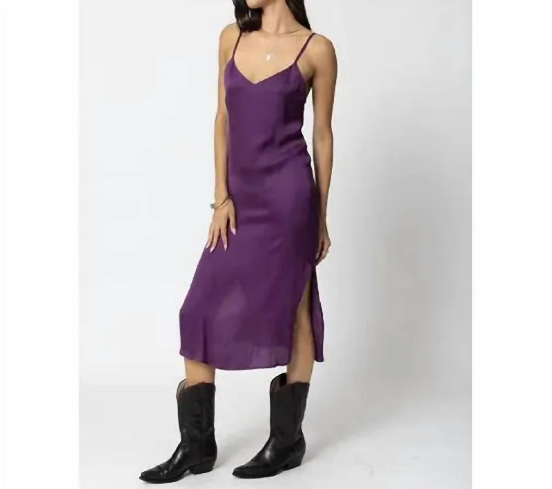 Rustic Countryside Charm Look The Silky Slip Midi Dress In Purple