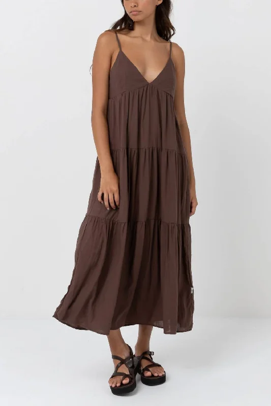 Clearance Event Classic Tiered Midi Dress In Chocolate