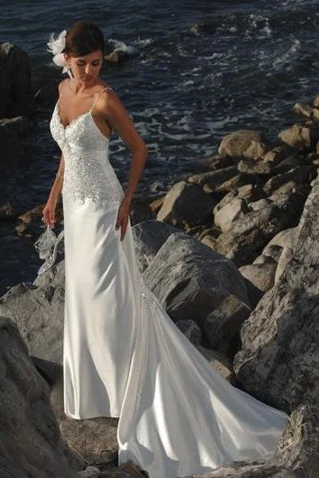 Lighten Up With Nordic Styles sheath Spaghetti Straps Satin Wedding Dress