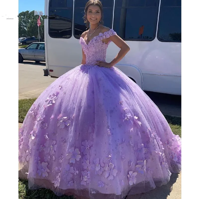 Budget-Friendly Fashion Luxurious Lavender Off The Shoulder Ball Gown,Sweet 16 Dress,Princess Dress Y7182