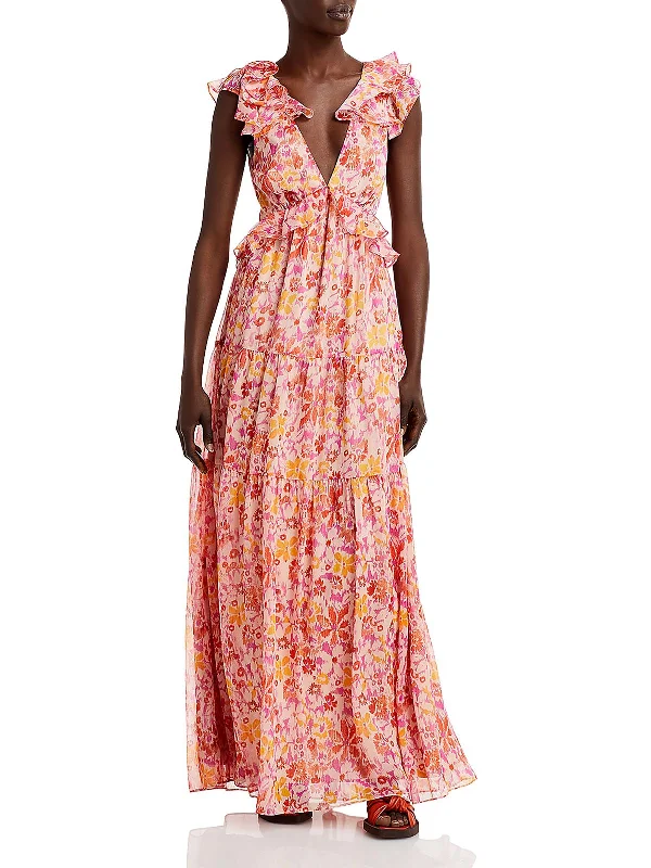 Final Clearance Womens Chiffon Open Back Maxi Dress