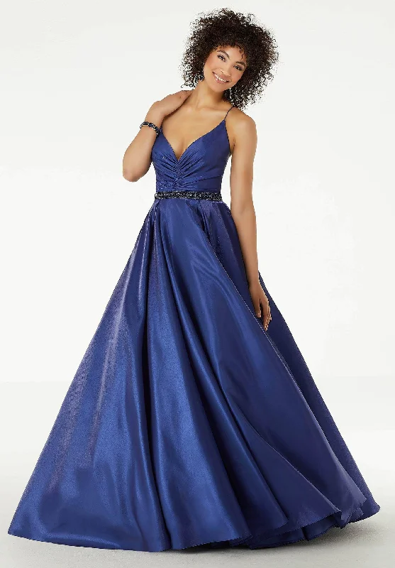 Women's Contemporary Apparel Mori Lee - Pleated Plunging V Neck A-Line Dress 45007