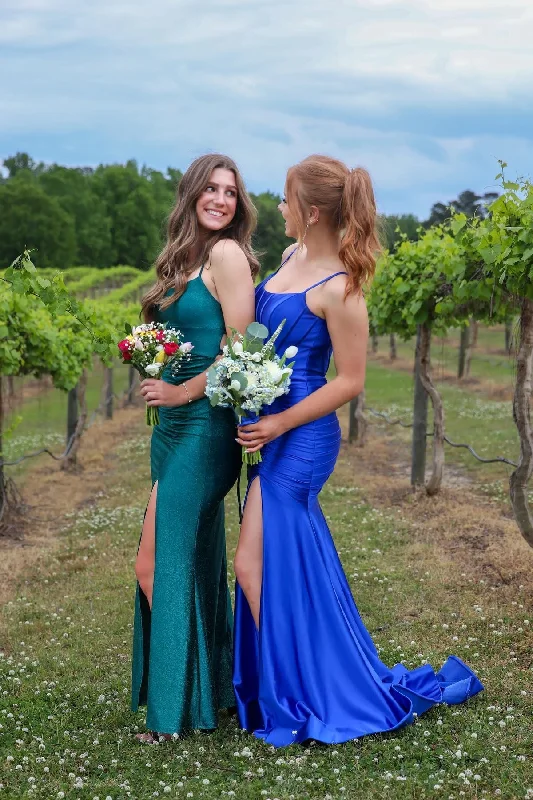 Summer Splash Sale Spaghetti Straps Royal Blue Satin Mermaid Prom Dress