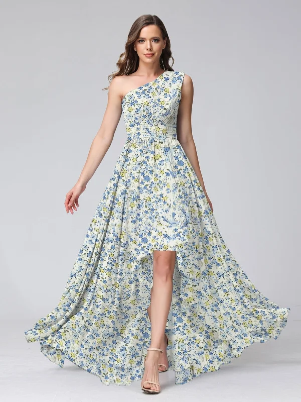 Boho - Chic Festival - Ready Style A-Line/Princess One-Shoulder Sleeveless Ruched Floral Bridesmaid Dresses