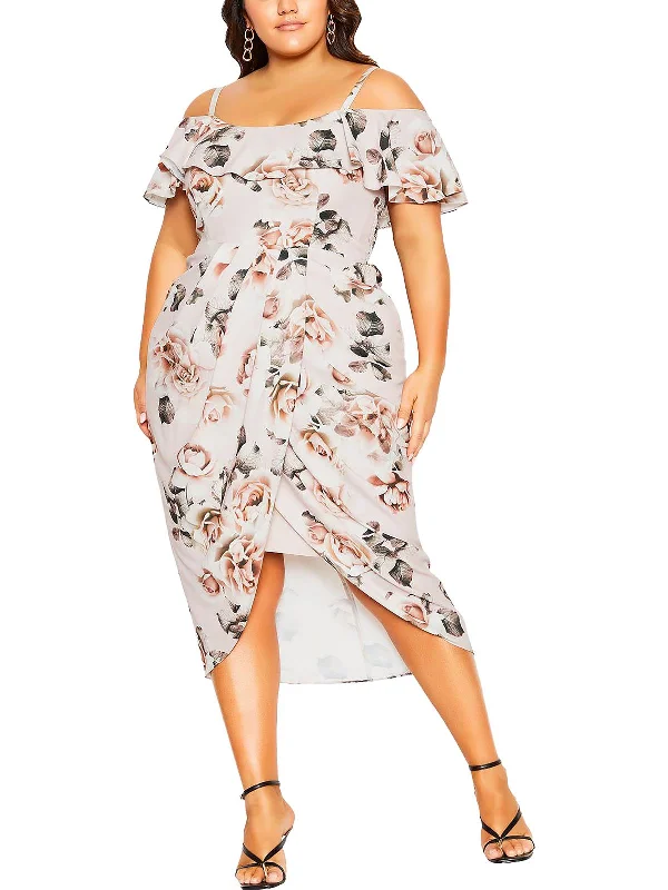 Feminine Soft - Hued Styles Plus Womens Chiffon Mid-Calf Midi Dress